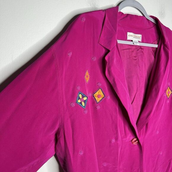 Adam Douglass Vintage Silk‎ Blazer Womens XL Embroidered Beaded Pink Boho 90s - Picture 14 of 16